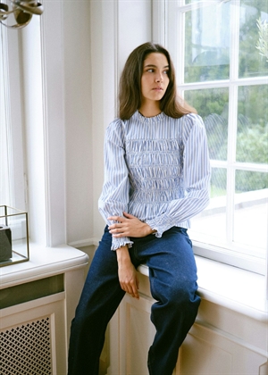Possa stripe smock bluse Lyseblå Neo Noir 